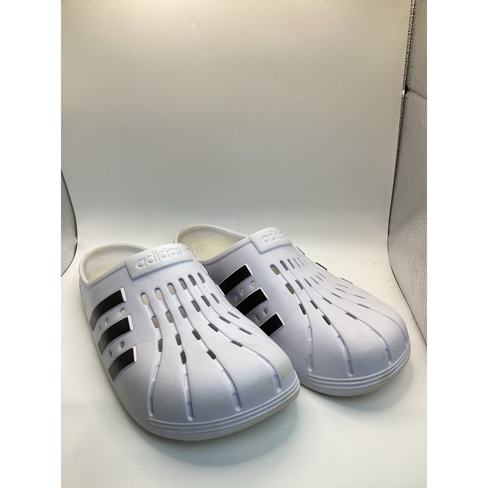 Adidas Adilette Clog Sandal Slide Unisex Casual White With Black Stripes Size 11